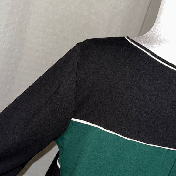 Ann Taylor L Black Winter Green White Crewneck Quarter Sleeve Cotton Blend Top - Picture 9 of 12